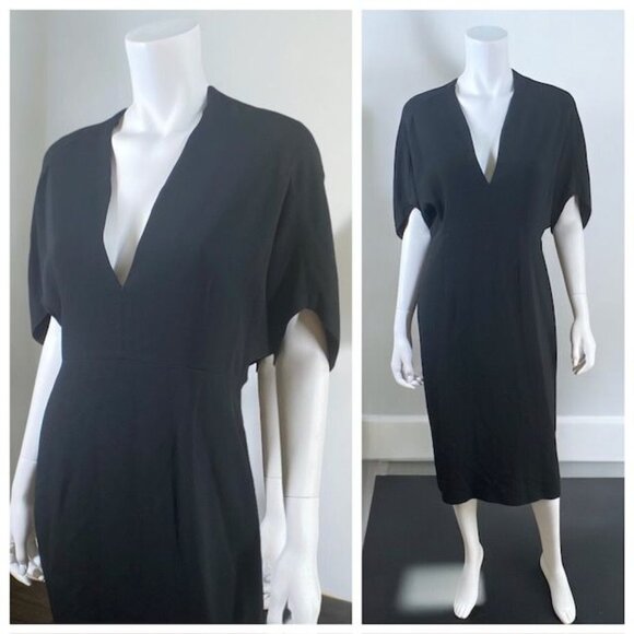 NWT Zara X Narciso Rodriguez Midi Dress Deep V-Neck Black, size Large - Picture 2 of 16